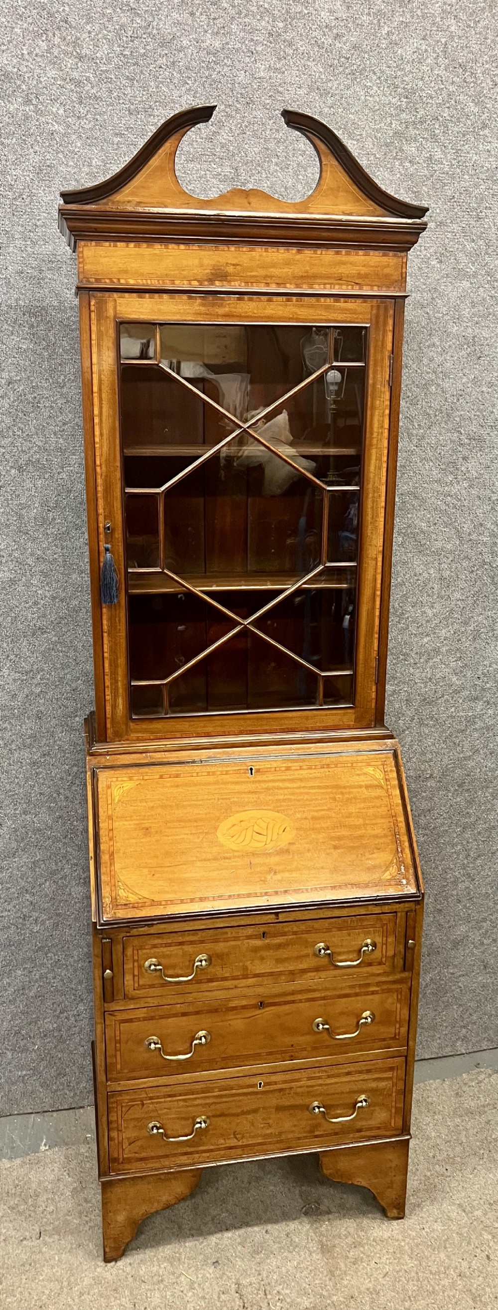 Small Edwardian Inlaid Bureau Bookcase