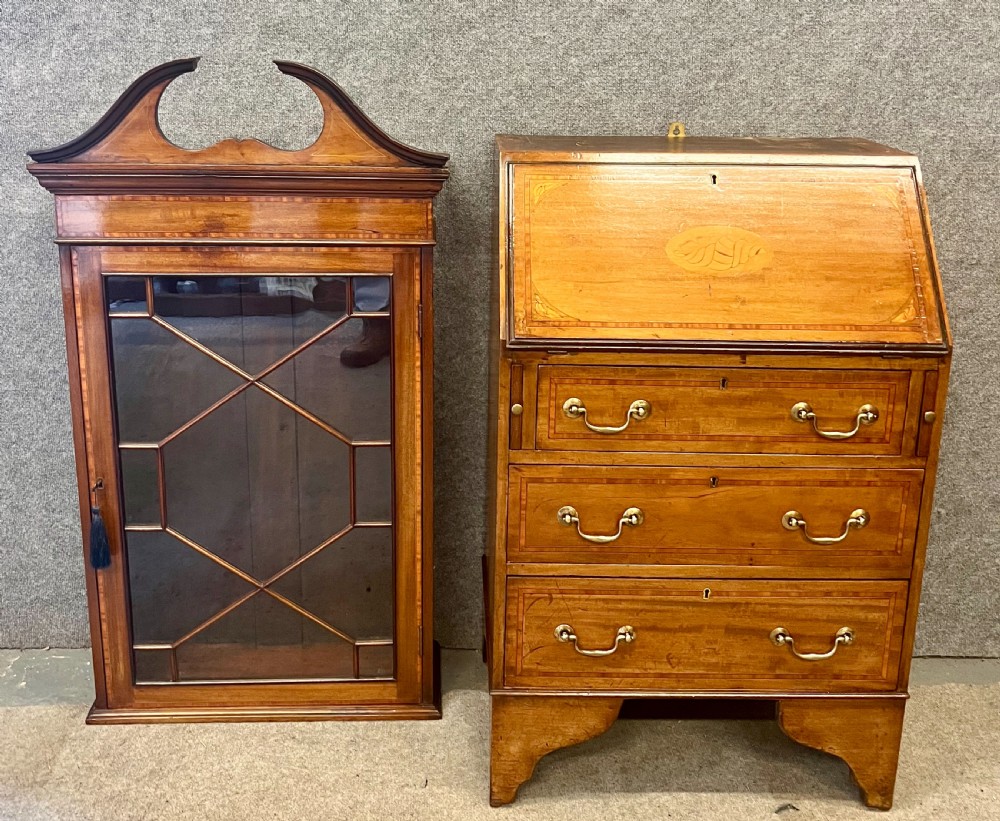 Small Edwardian Inlaid Bureau Bookcase View III