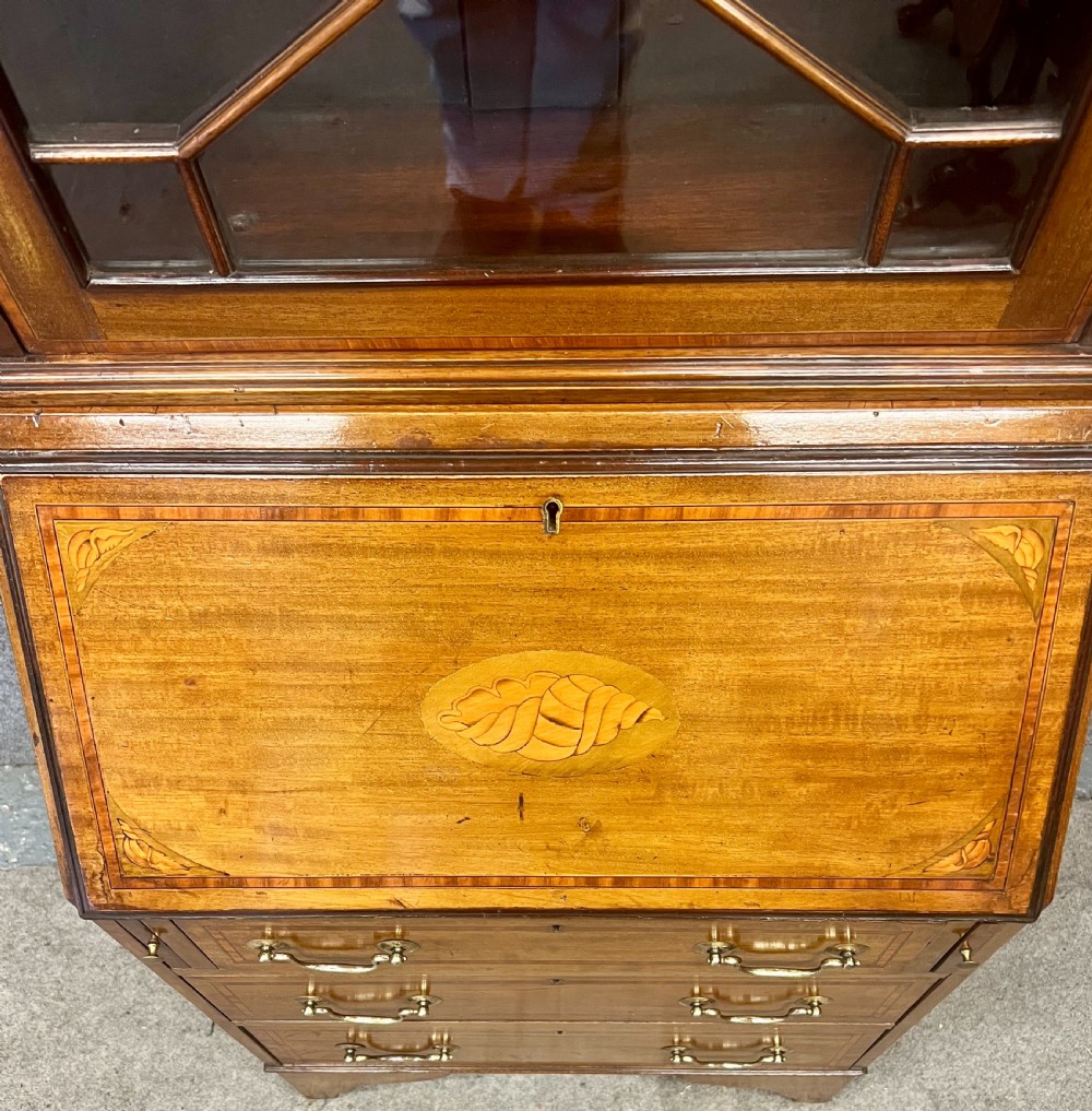Small Edwardian Inlaid Bureau Bookcase View VIII