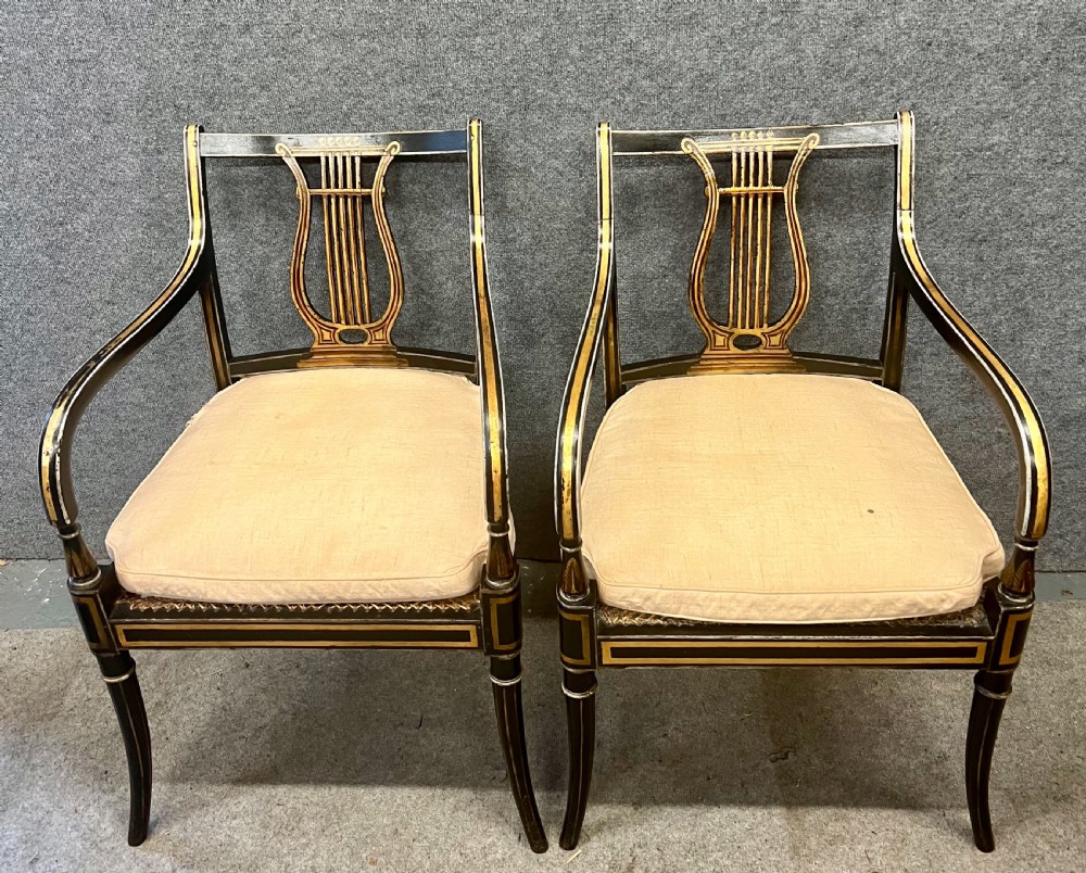 Pair of Painted and Gilded Regency Elbow Chairs View II