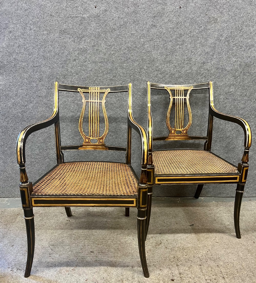 Pair of Painted and Gilded Regency Elbow Chairs View X