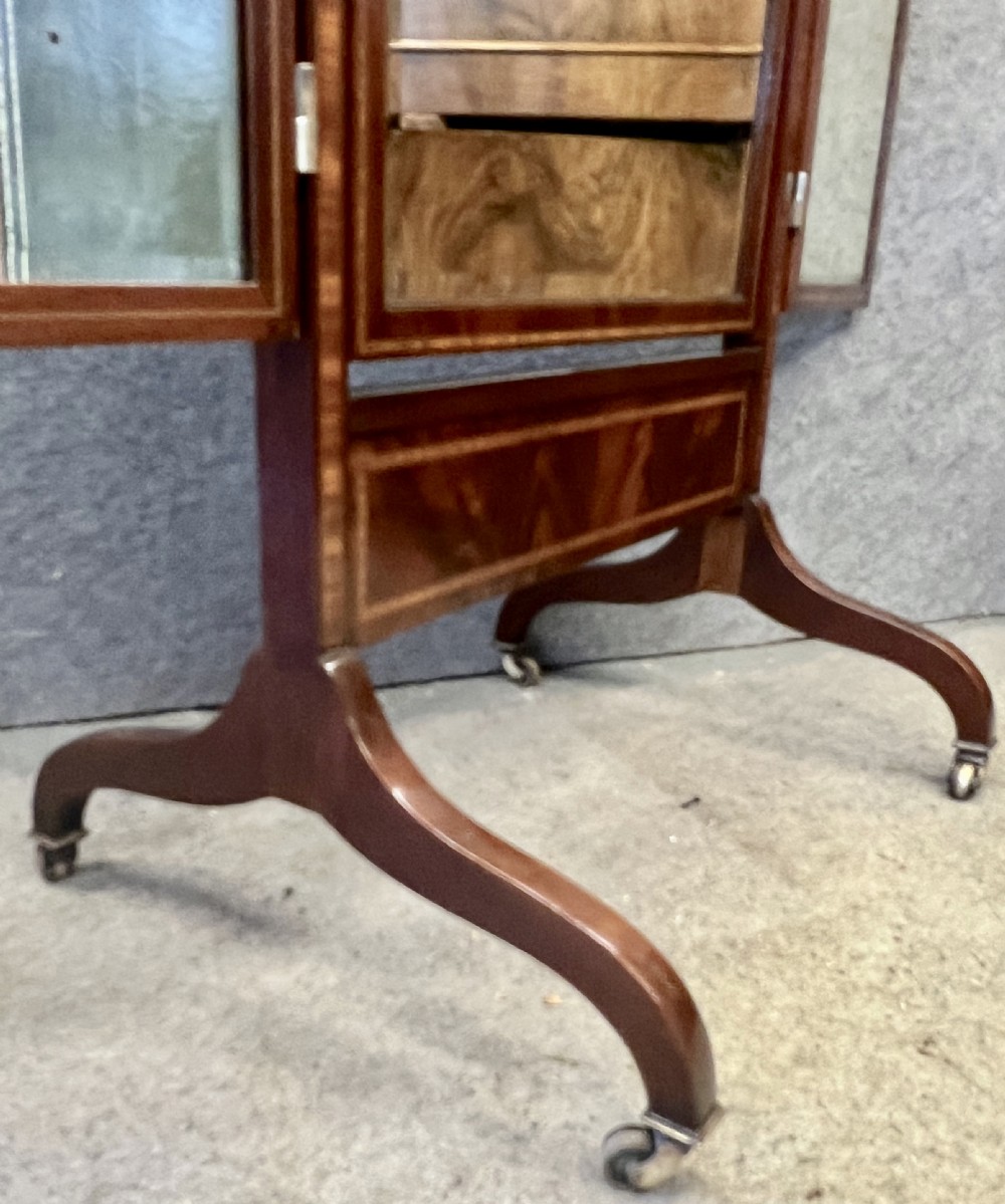 Edwardian Mahogany & Inlaid Triptych Cheval Mirror View VIII