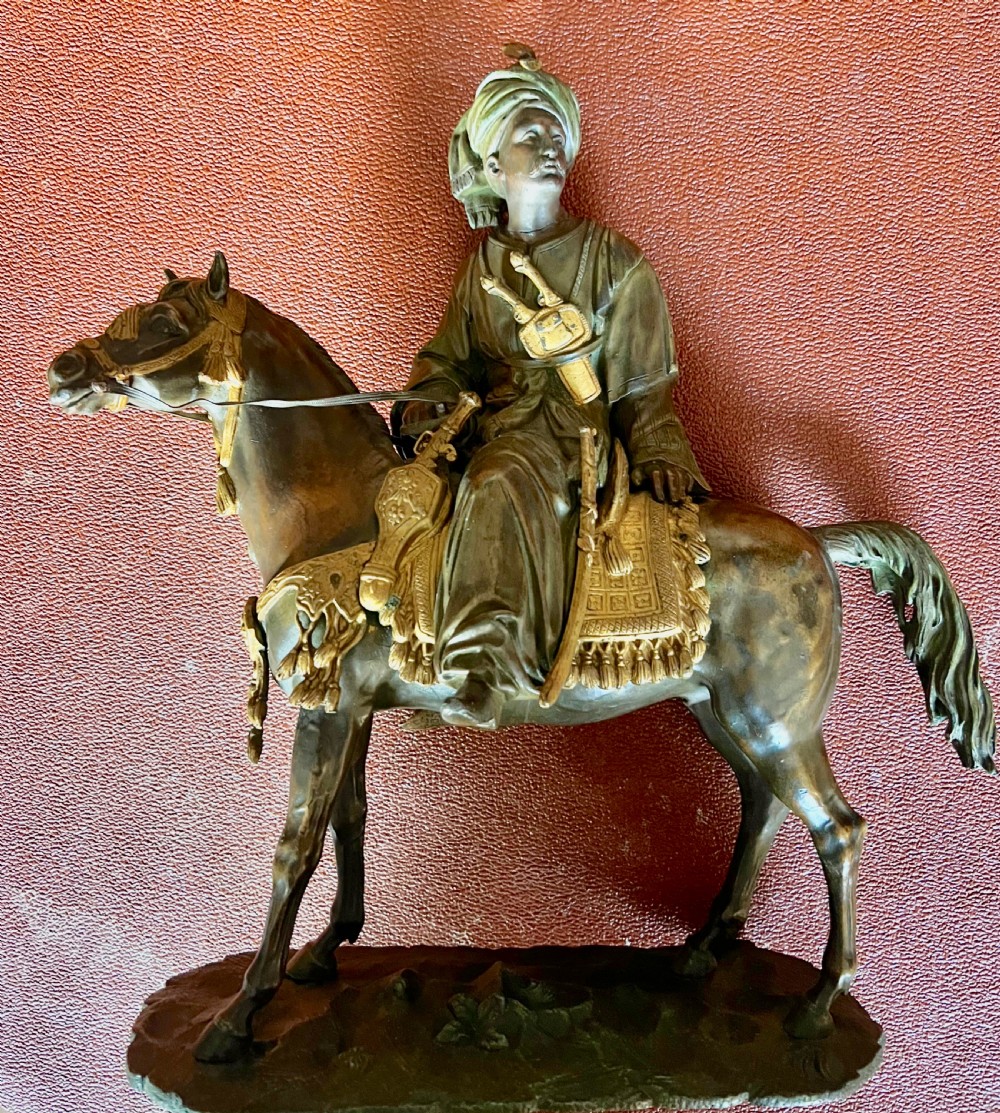 Antique Bronzed Arab Warrior on Horseback