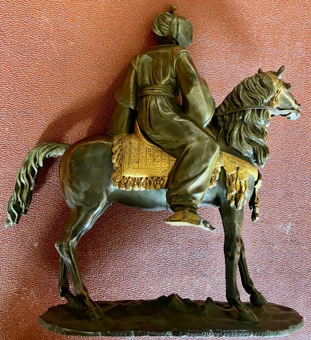 Antique Bronzed Arab Warrior on Horseback View VII