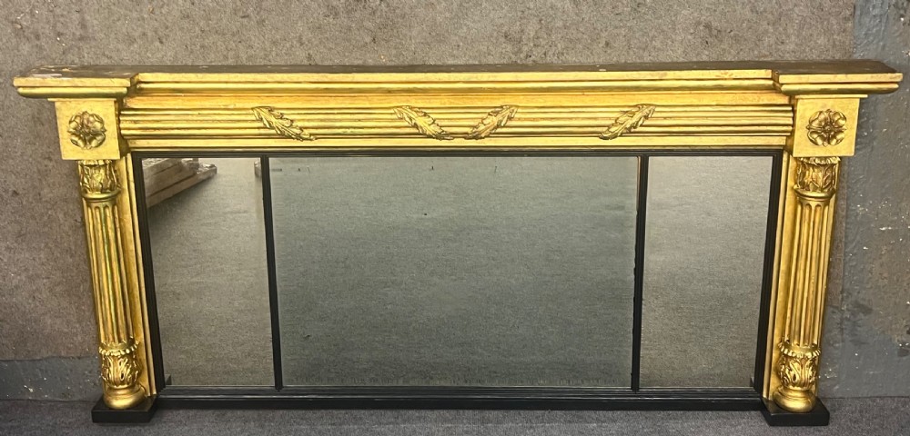 Antique Triple Plate Gilded Overmantel Mirror View II