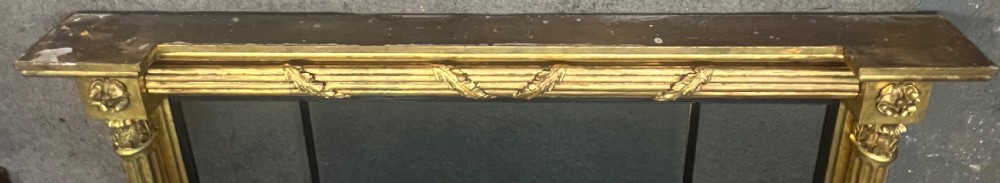 Antique Triple Plate Gilded Overmantel Mirror View VI