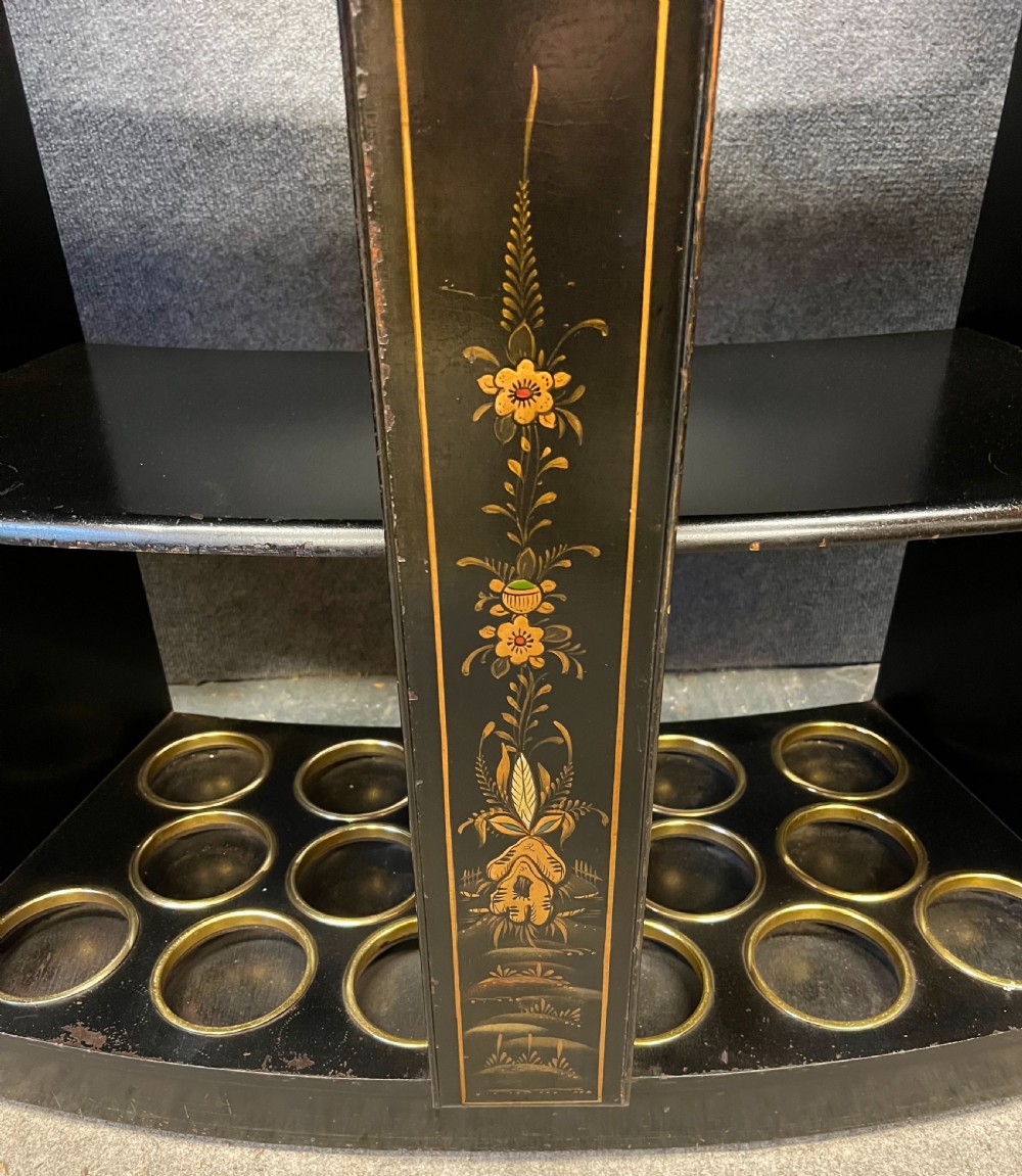 A two-tier black lacquered Art Deco cocktail cabinet featuring hand-painted gold and polychrome Chinoiserie figures and landscapes. View VII