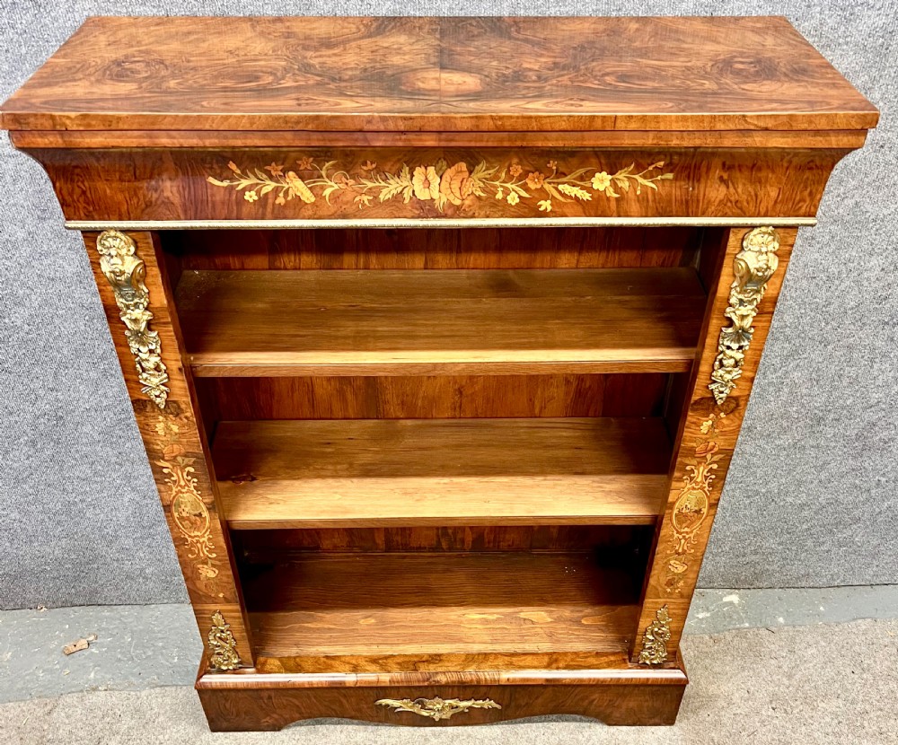 Superb Victorian Marquetry Inlaid Open Bookcase View II
