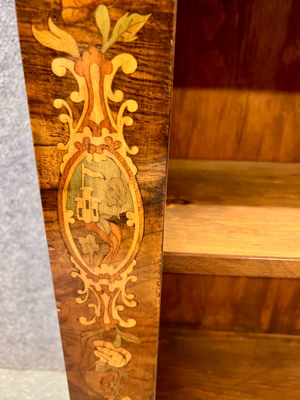 Superb Victorian Marquetry Inlaid Open Bookcase View IV