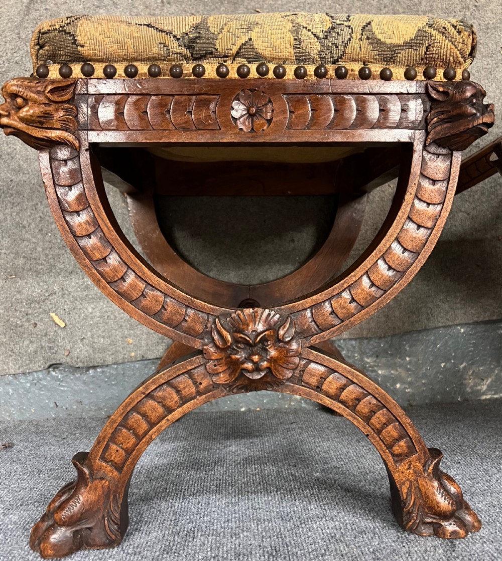 Pair of 19th.Century Carved Walnut Stools View II