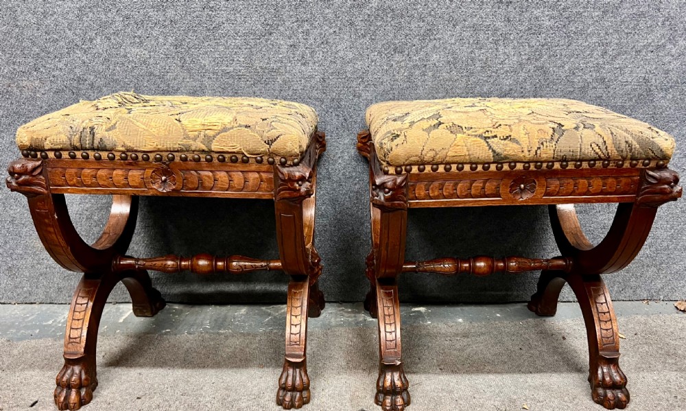 Pair of 19th.Century Carved Walnut Stools View VII