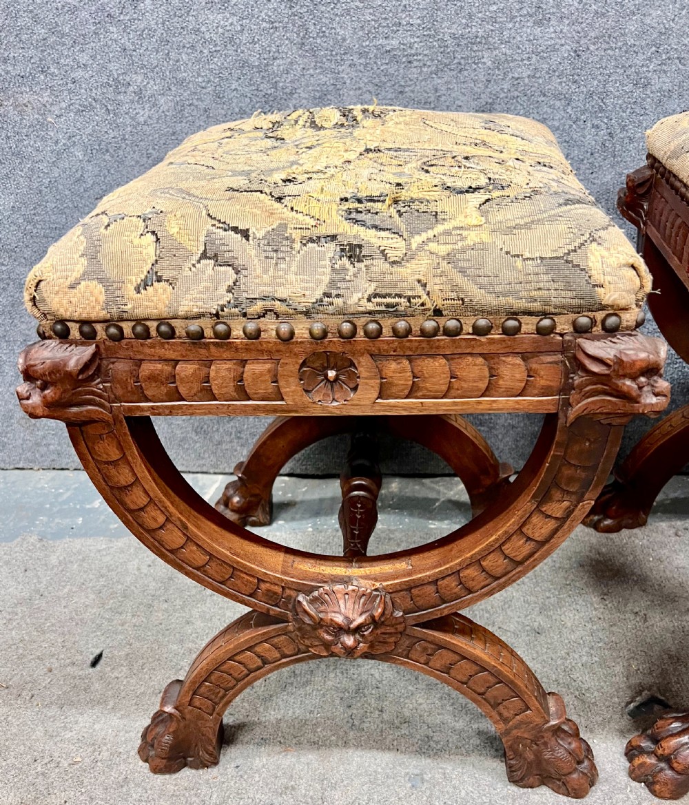 Pair of 19th.Century Carved Walnut Stools View VIII