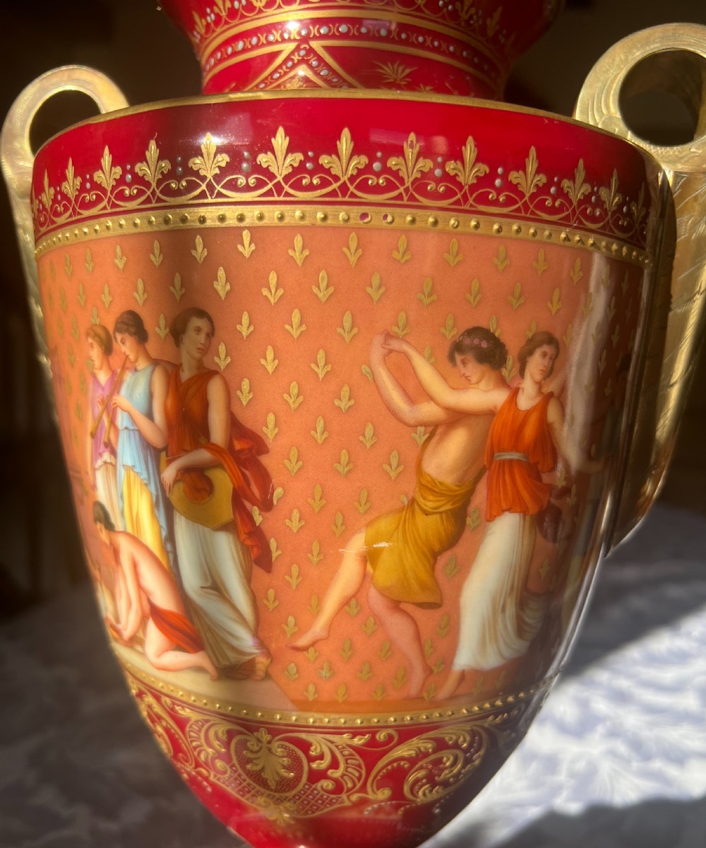 Large 21 Inch Royal Vienna Porcelain Vase & Cover View II