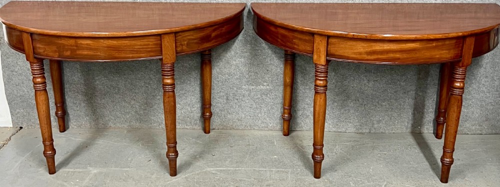 Good Pair of Georgian Mahogany Demi Lune Console Tables View II