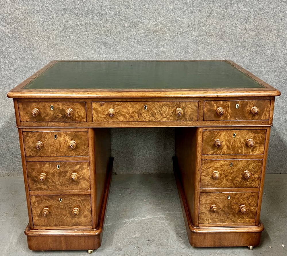 Good Quality Victorian Burr Walnut Pedestal Desk View II