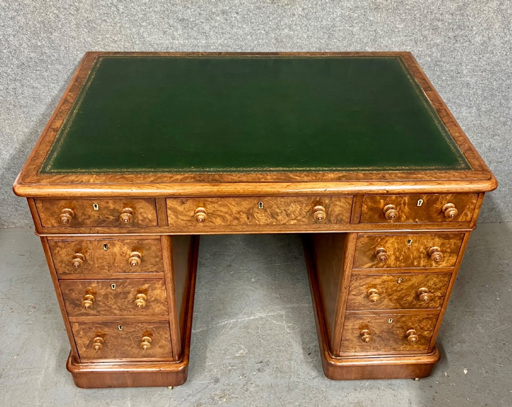 Good Quality Victorian Burr Walnut Pedestal Desk View IV