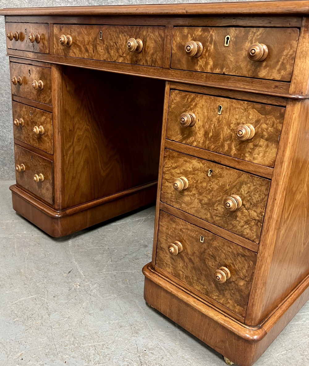 Good Quality Victorian Burr Walnut Pedestal Desk View XII