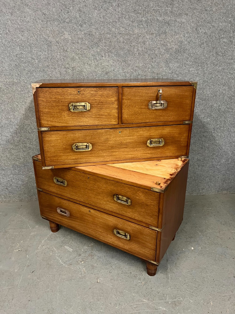 Antique Mahogany Campaign Chest of Drawers View IX