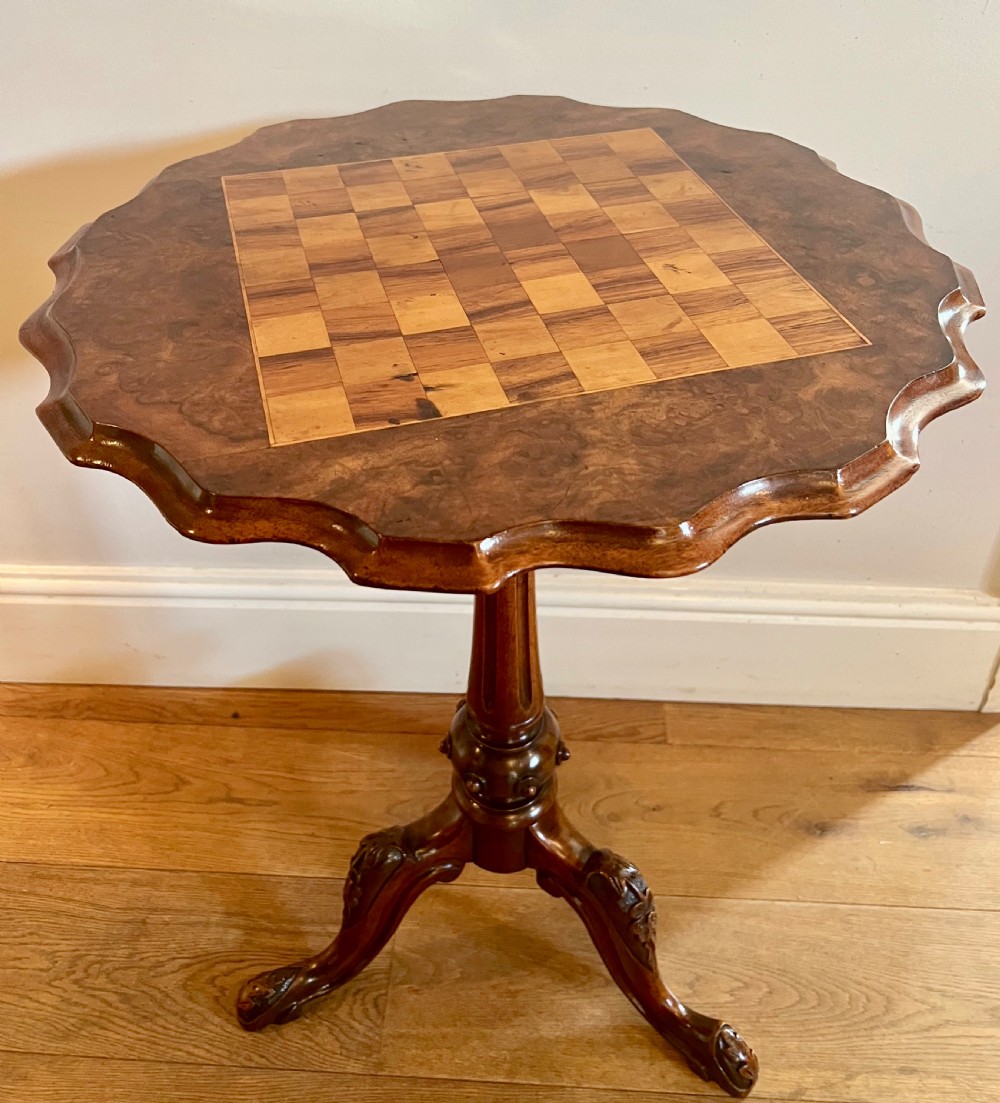 Victorian Burr Walnut & Inlaid Chess Table