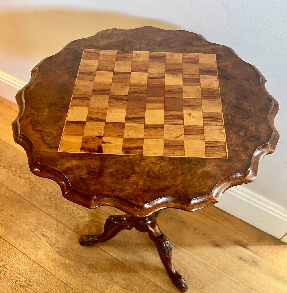 Victorian Burr Walnut & Inlaid Chess Table View III