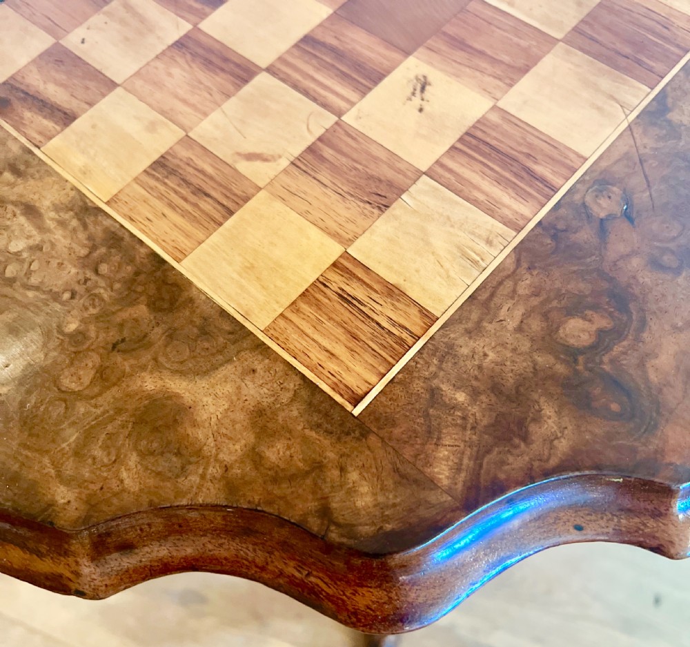 Victorian Burr Walnut & Inlaid Chess Table View VI