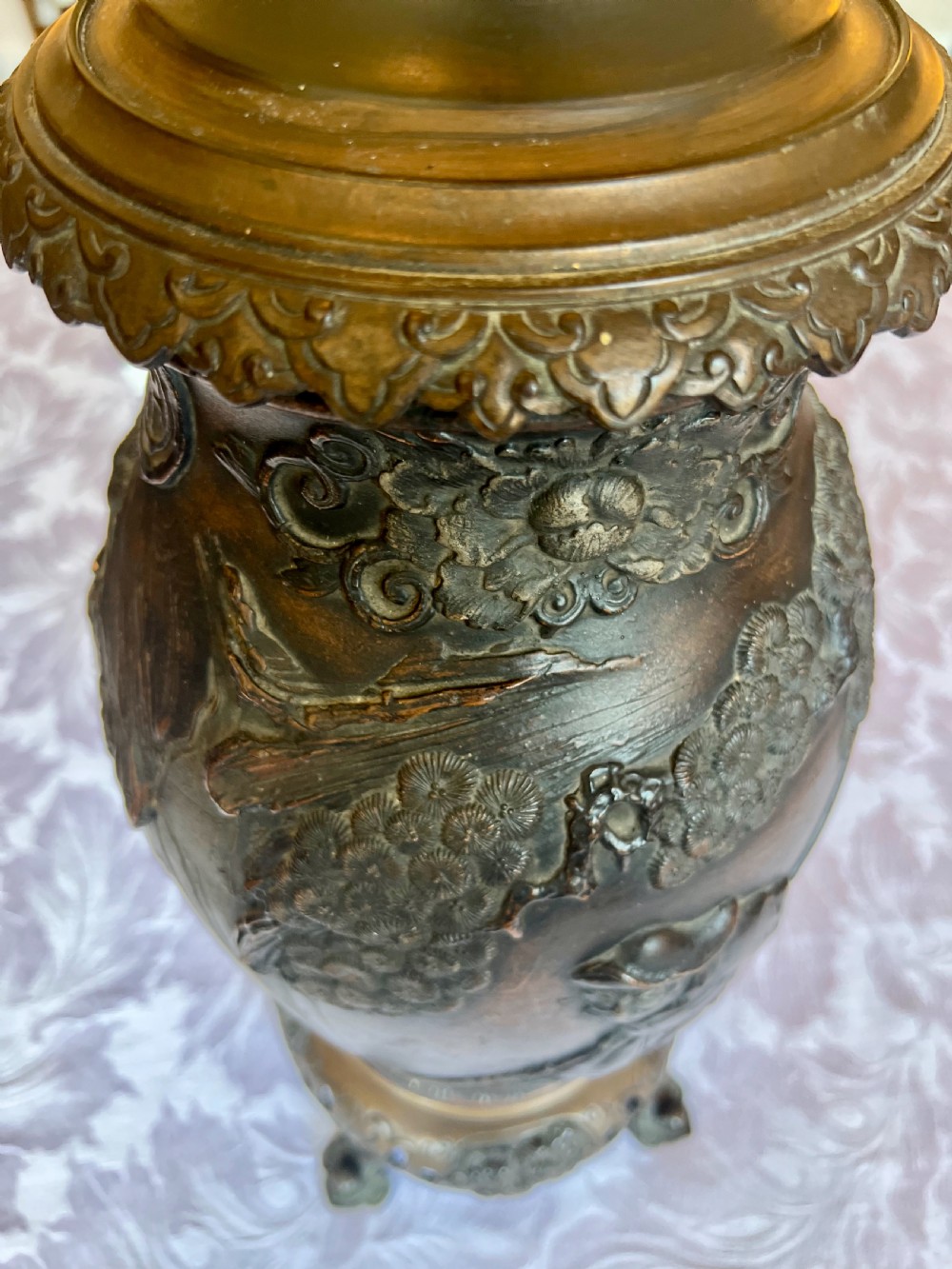 Pair of Late 19th.Century Japanese Bronze Mounted Lamps View II