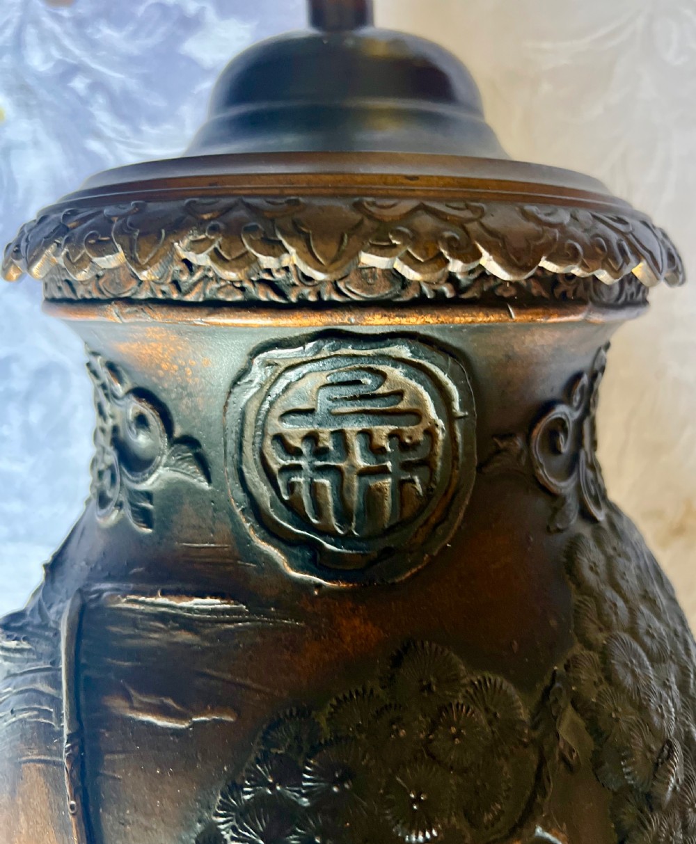 Pair of Late 19th.Century Japanese Bronze Mounted Lamps View XI
