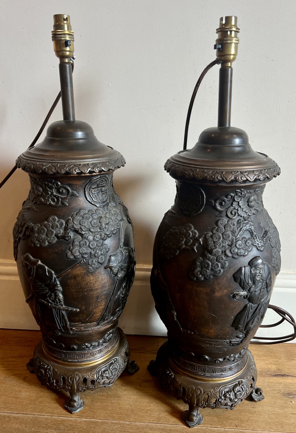 Pair of Late 19th.Century Japanese Bronze Mounted Lamps