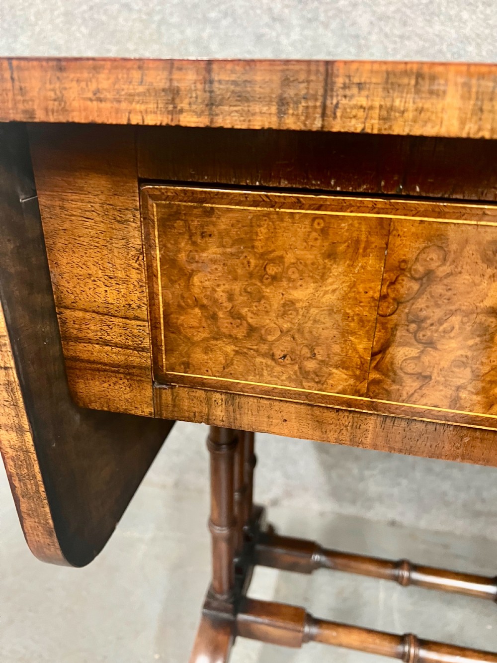Good Quality Queen Anne Style Burr Walnut Sofa Table View VI