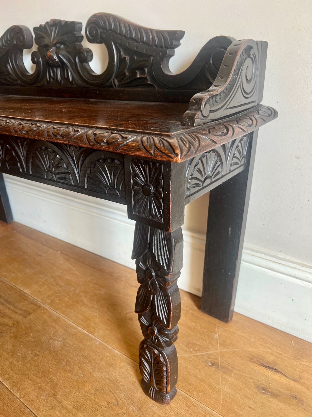 Victorian Carved Oak Hall Seat View III