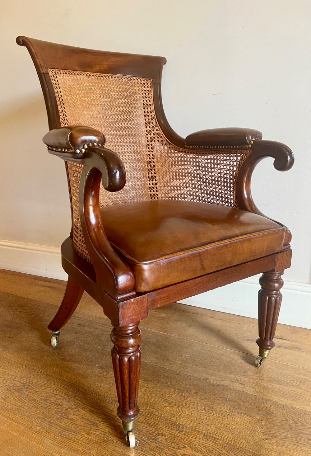 Good Quality Mahogany Bergere Library Desk Chair
