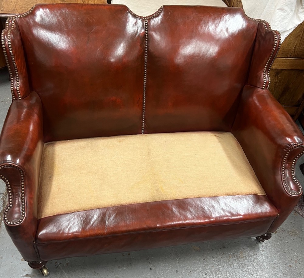 Antique 2 Seater Leather Club Settee View VII