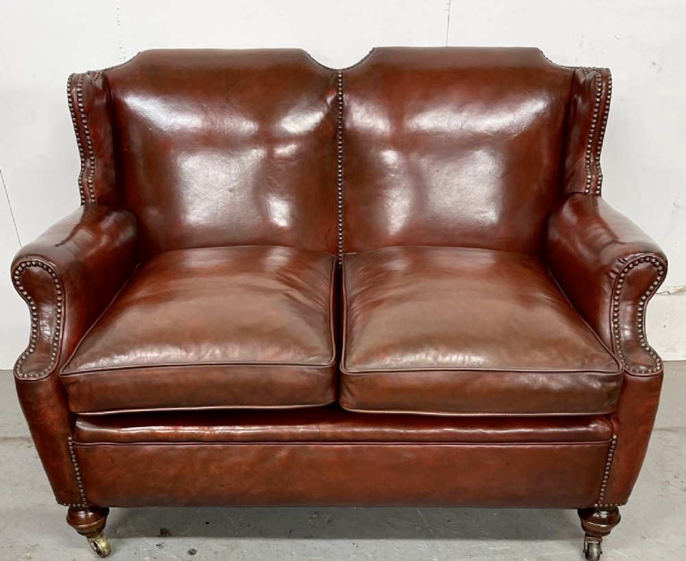 Antique 2 Seater Leather Club Settee