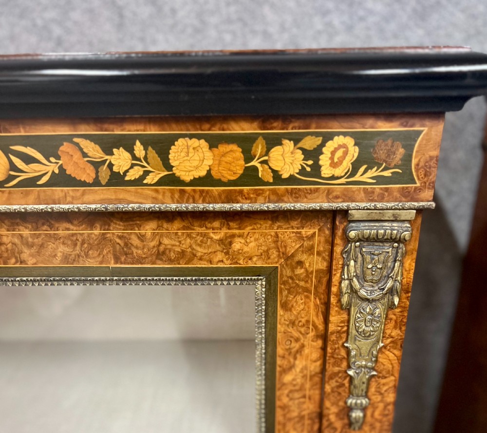 An Attractive Pair of Victorian Style Burr Walnut & Marquetry Side Cabinets View III