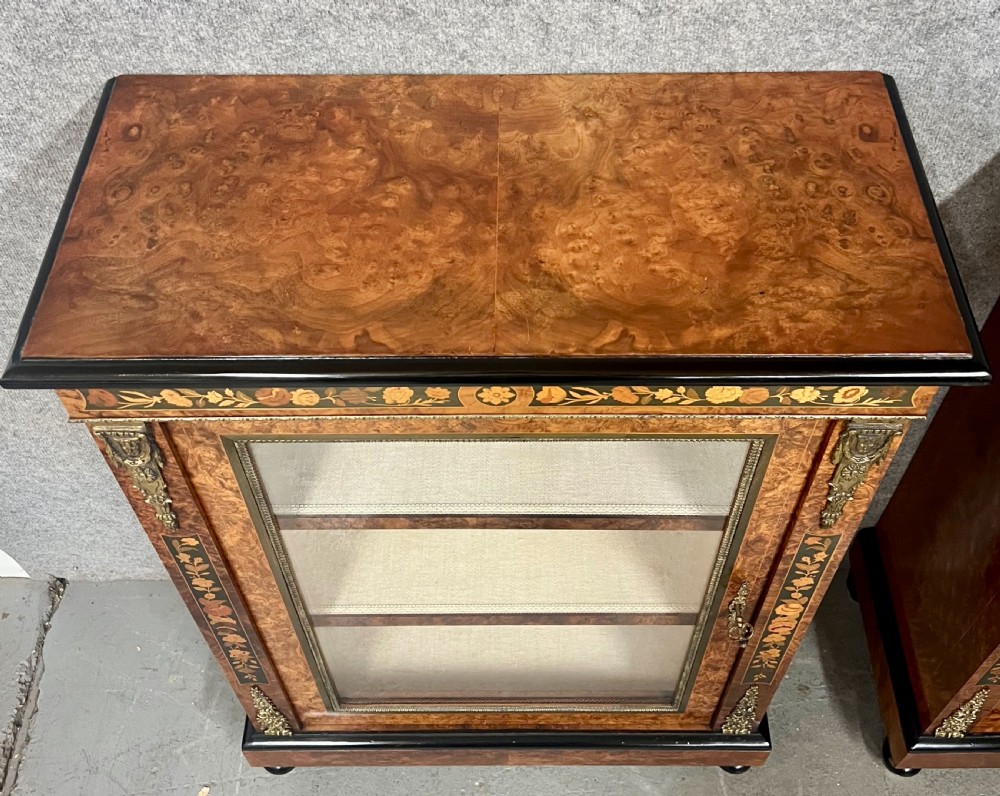 An Attractive Pair of Victorian Style Burr Walnut & Marquetry Side Cabinets View VII