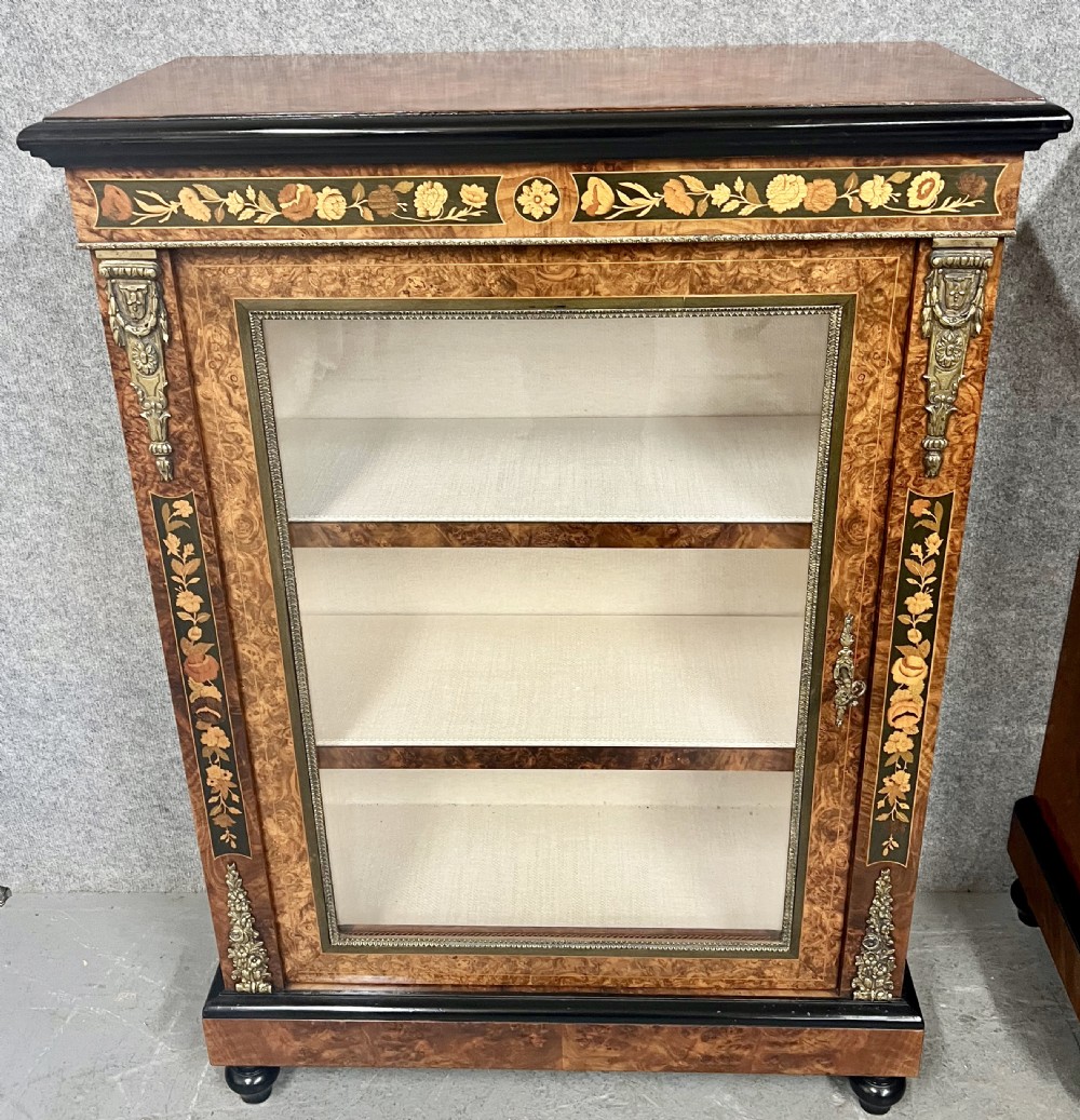 An Attractive Pair of Victorian Style Burr Walnut & Marquetry Side Cabinets View VIII