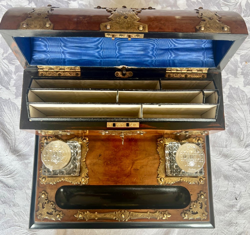 Victorian Chased Brass and Burr Walnut Desk Stand View III
