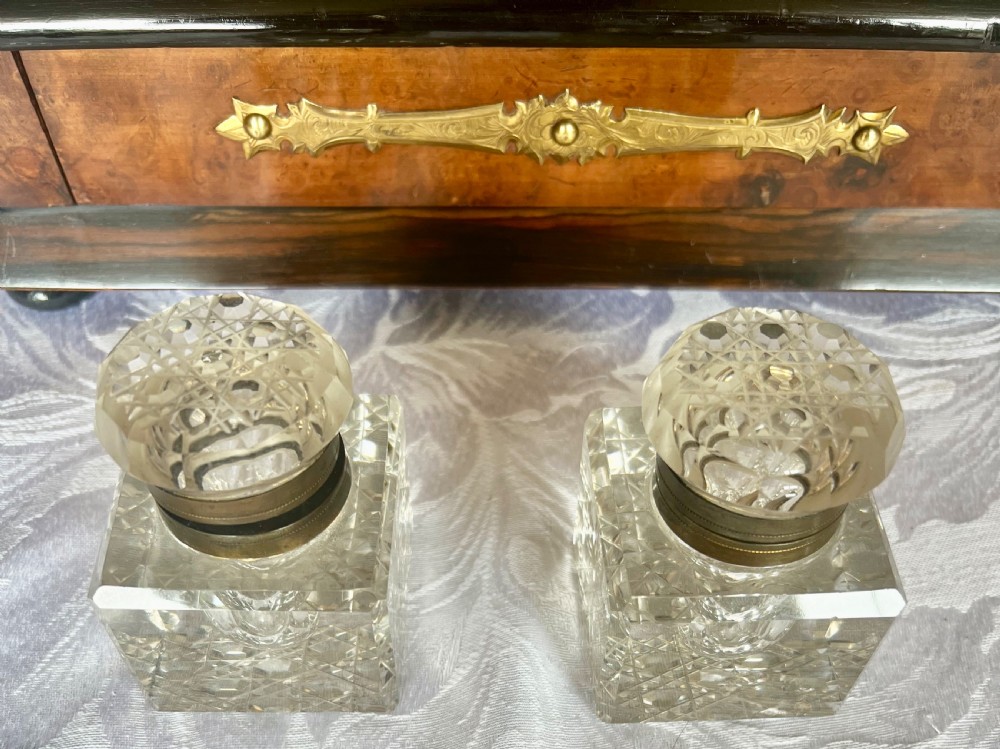 Victorian Chased Brass and Burr Walnut Desk Stand View VI