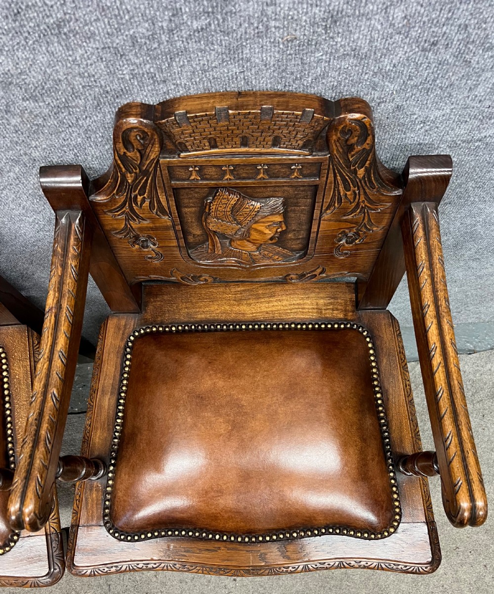 Pair of Carved & Leather Seated Chairs View IV