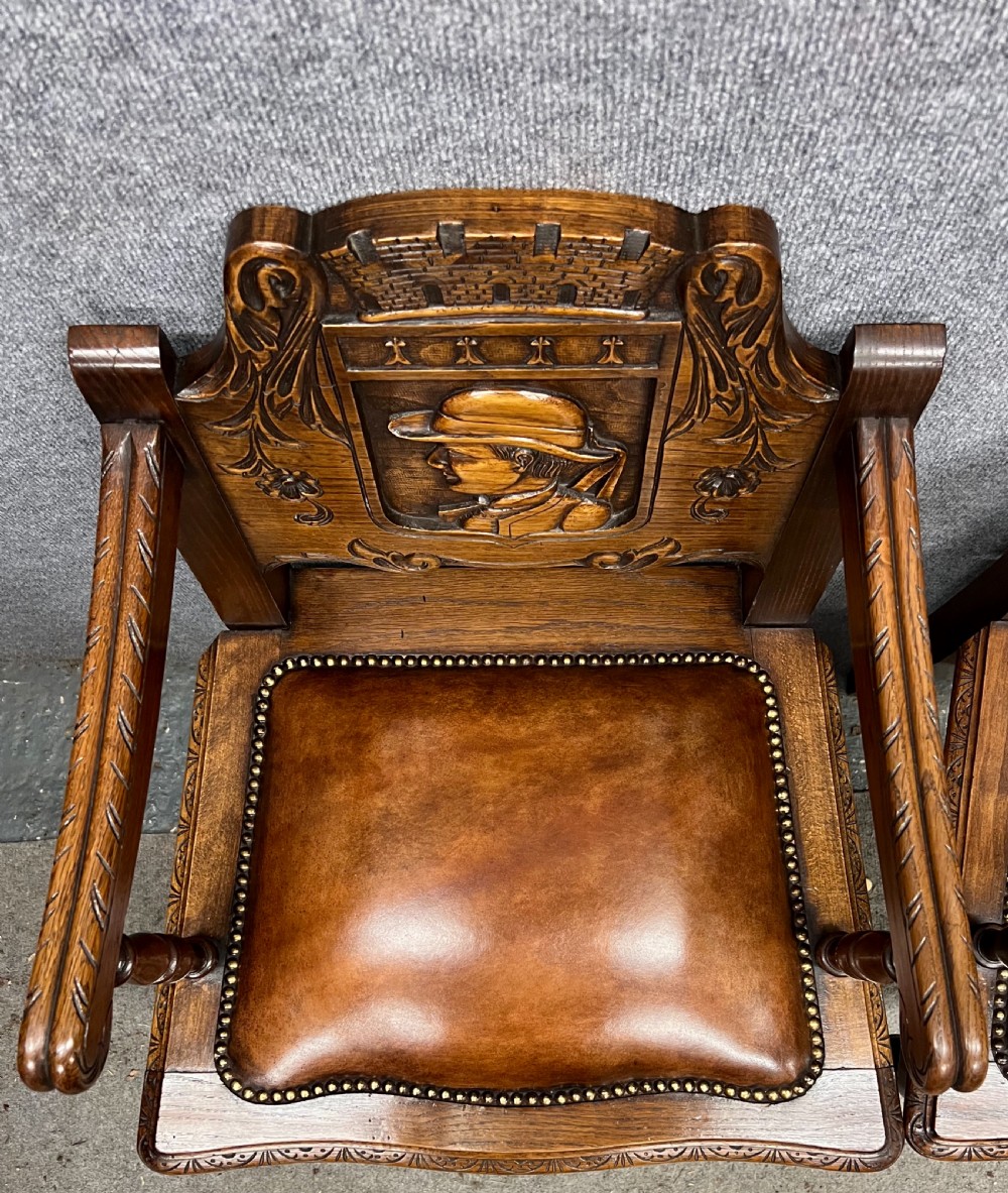 Pair of Carved & Leather Seated Chairs View V