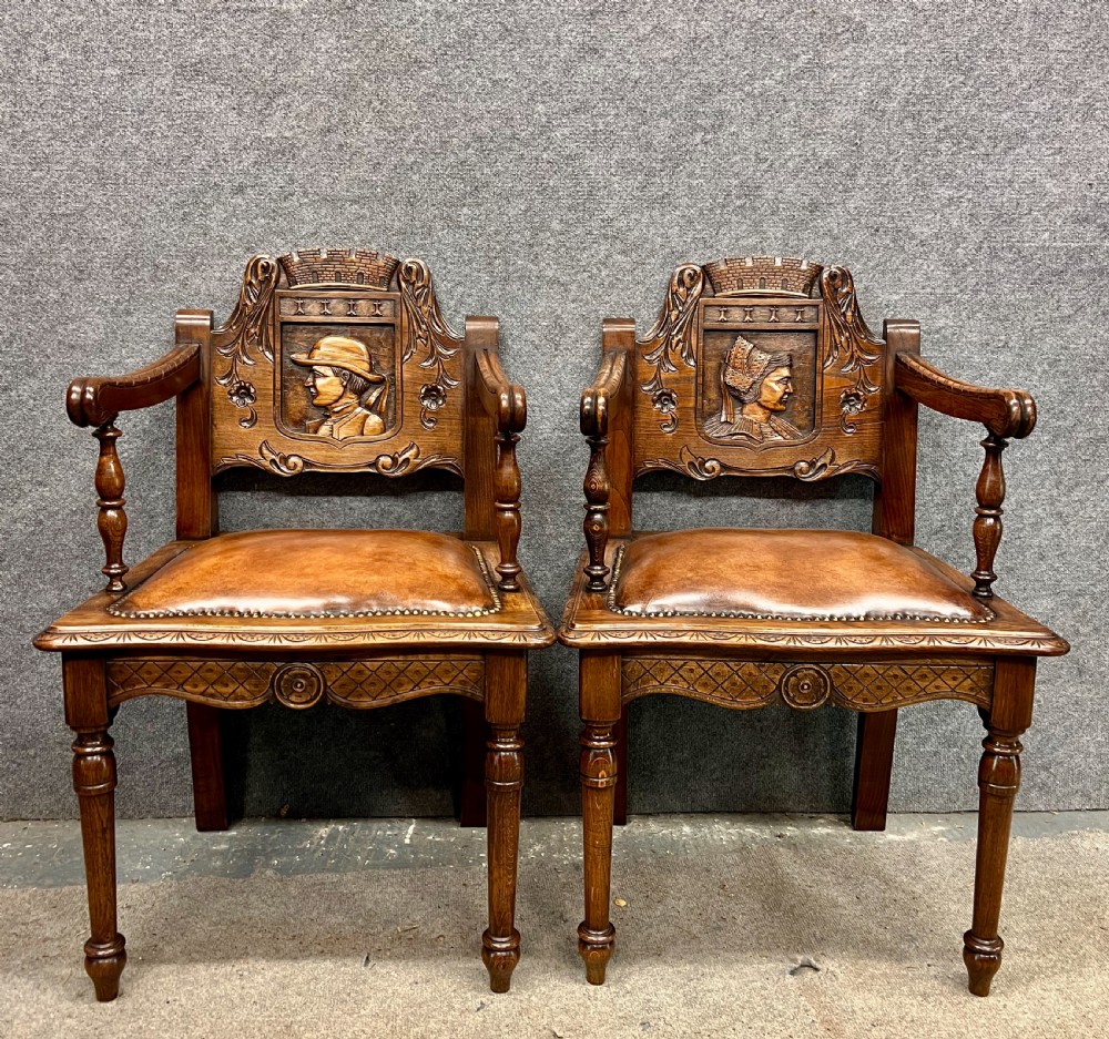 Pair of Carved & Leather Seated Chairs View VI