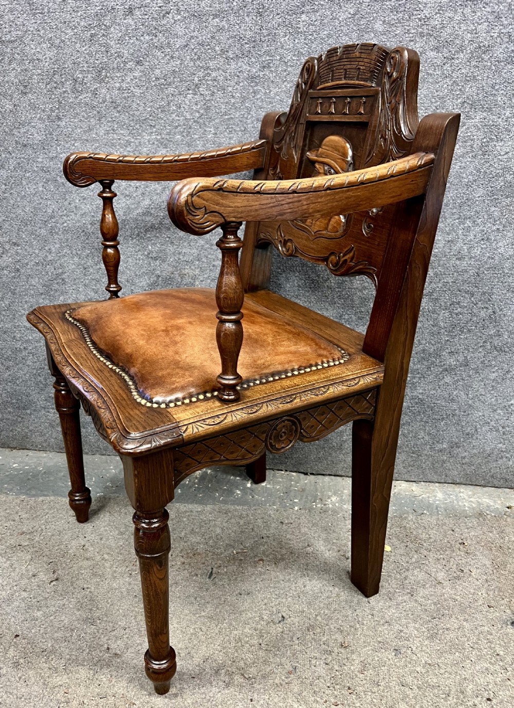 Pair of Carved & Leather Seated Chairs View VII