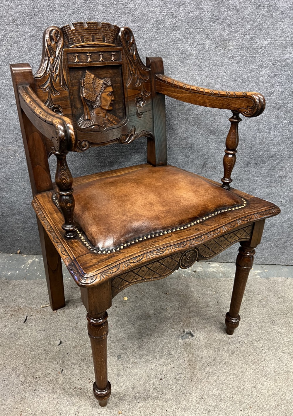 Pair of Carved & Leather Seated Chairs View VIII