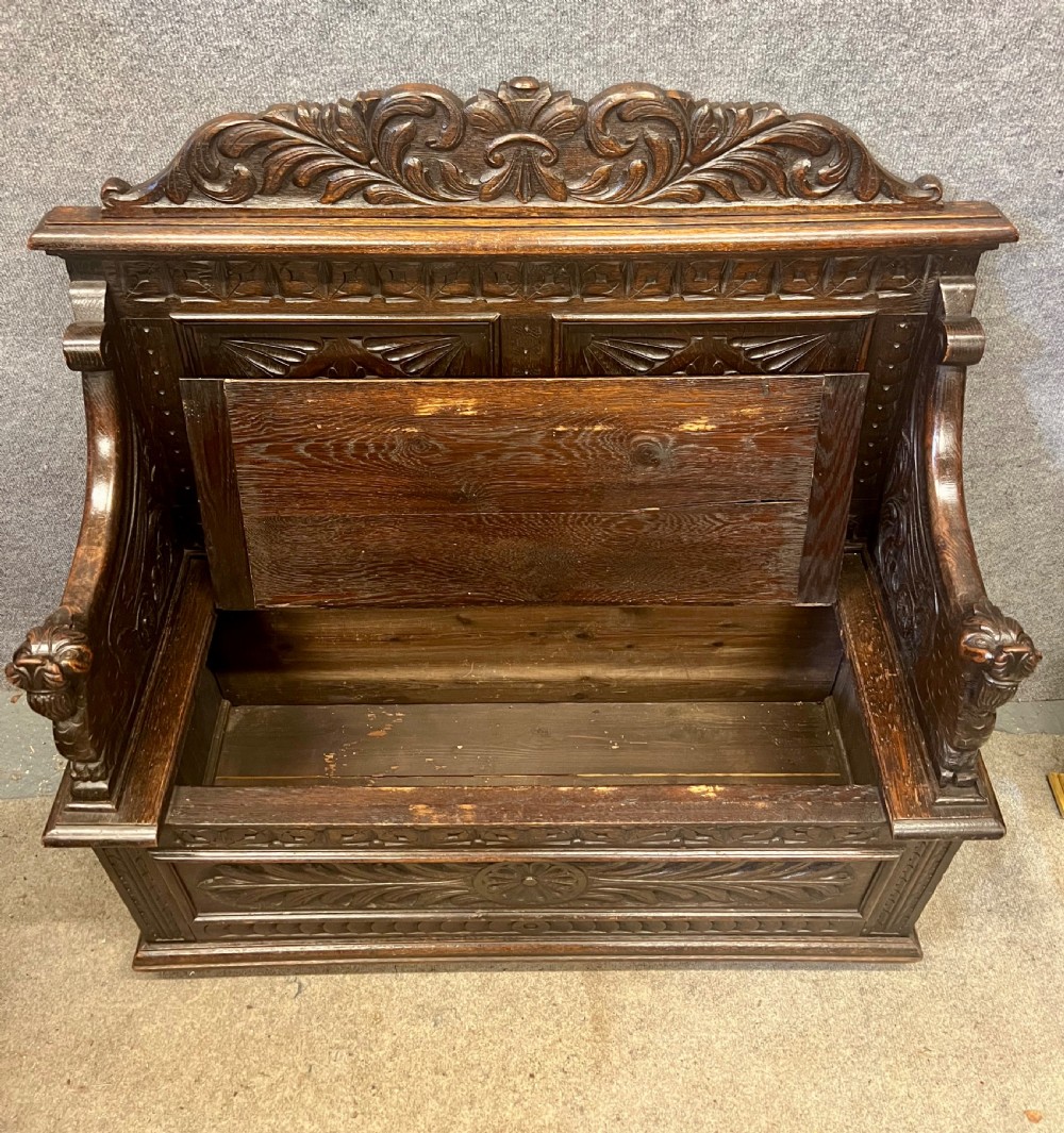 Victorian Carved Oak Hall Seat View III