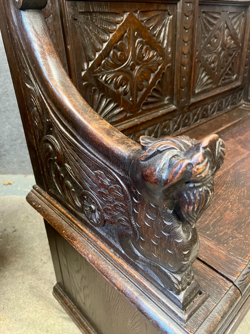 Victorian Carved Oak Hall Seat View IV