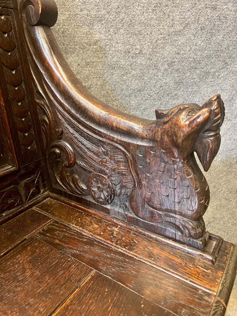 Victorian Carved Oak Hall Seat View V
