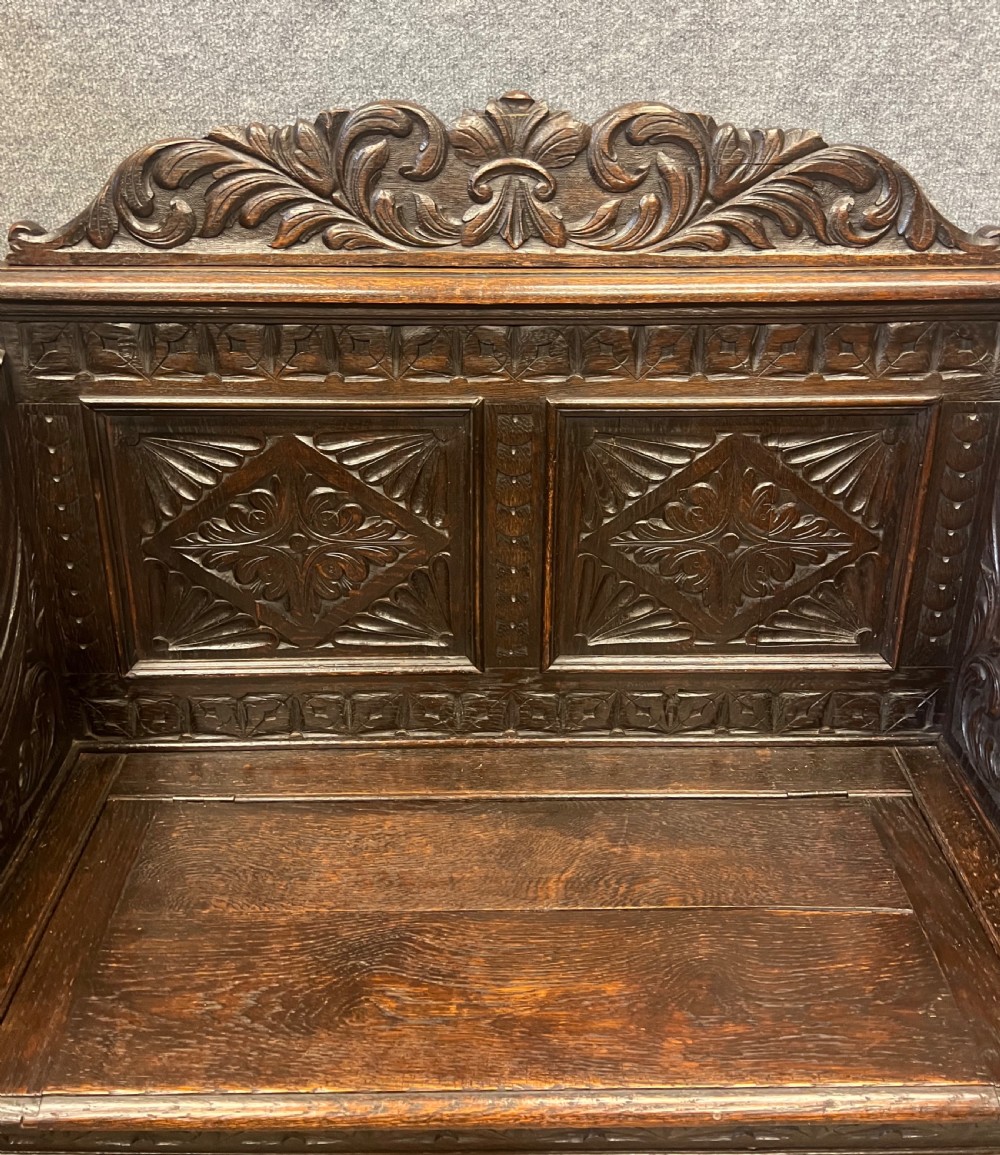 Victorian Carved Oak Hall Seat View VII