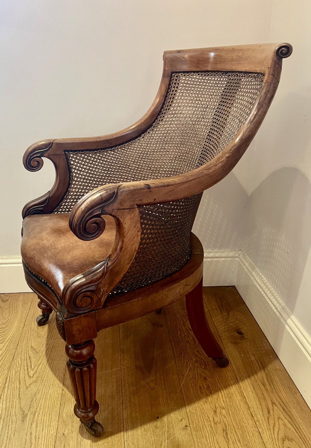 19th Century Mahogany Bergere Library Desk Chair View IV