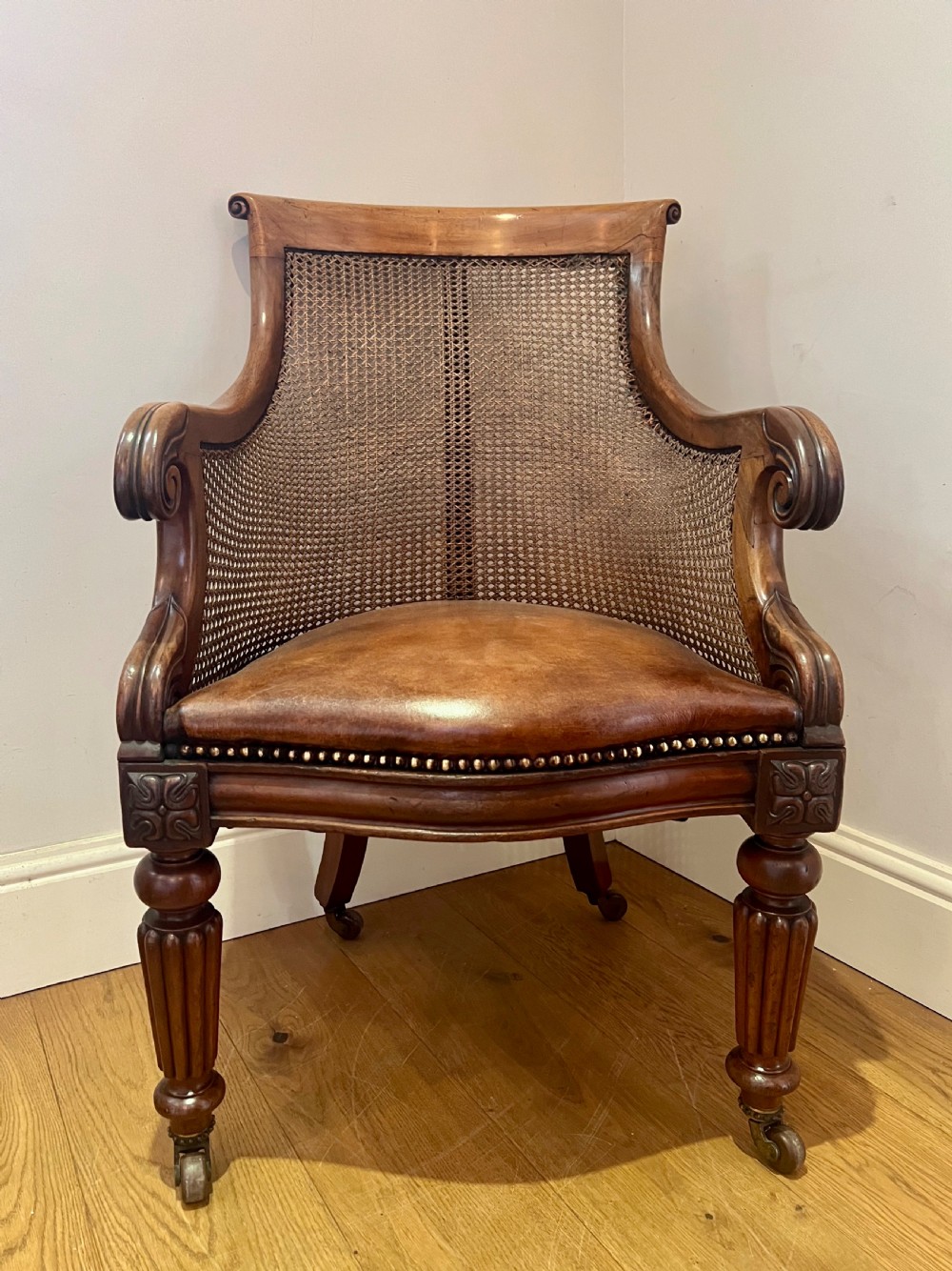 19th Century Mahogany Bergere Library Desk Chair View II