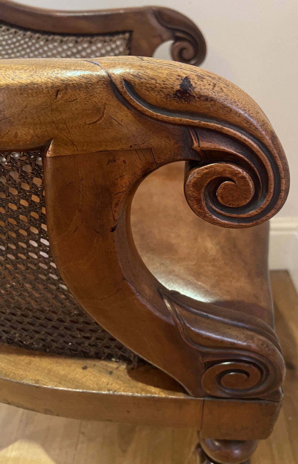 19th Century Mahogany Bergere Library Desk Chair View III